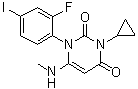 3-Cyclopropyl-1-(2-fluoro-4-iodophenyl)-6-methylamino-1H-pyrimidine-2,4-dione molecular structure (CAS 871700-22-0)