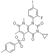 结构式 CAS# 871700-32-2, 3-环丙基-1-(2-氟-4-碘苯基)-6,8-二甲基-2,4,7-三氧代-1,2,3,4,7,8-六氢吡啶并[2,3-d]嘧啶-5-基对甲苯磺酸酯