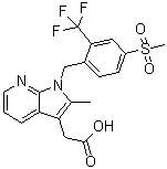structure of CAS# 872365-14-5, Fevipiprant;QAW 039; [1-(4-((Methane)sulfonyl)-2-trifluoromethylbenzyl)-2-methyl-1H-pyrrolo[2,3-b]pyridin-3-yl]acetic acid