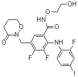 3,4-Difluoro-2-[(2-fluoro-4-iodophenyl)amino]-N-(2-hydroxyethoxy)-5-[(3-oxo-[1,2]oxazinan-2-yl)methyl]benzamide molecular structure (CAS 874101-00-5)