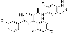 4-(4-Chloro-2-fluorophenyl)-2-(2-chloro-4-pyridinyl)-N-(6-fluoro-1H-indazol-5-yl)-6-methyl-1,4-dihydro-5-pyrimidinecarboxamide molecular structure (CAS 874119-56-9)
