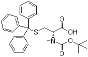 structure of CAS# 87494-13-1, Boc-S-trityl-D-cysteine;Boc-Cys(trt)-OH; (S)-2-(Tert-butoxycarbonylamino)-3-(tritylthio)propanoic acid