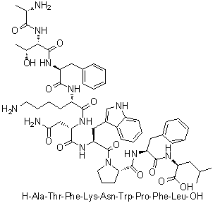 L-Alanyl-L-threonyl-L-phenylalanyl-L-lysyl-L-asparaginyl-L-tryptophyl-L-prolyl-L-phenylalanyl-L-leucine molecular structure (CAS 875429-22-4)