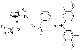 (1R,1'R)-1,1'-Bis[bis(4-methoxy-3,5-dimethylphenyl)phosphino]-2,2'-bis[(R)-(dimethylamino)phenylmethyl]ferrocene molecular structure (CAS 876608-69-4)