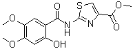 structure of CAS# 877997-99-4, 2-[(2-Hydroxy-4,5-dimethoxybenzoyl)amino]-4-thiazolecarboxylic acid methyl ester