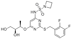 structure of CAS# 878385-84-3, N-(2-(((2,3-Difluorophenyl)methyl)thio)-6-(((1R,2S)-2,3-dihydroxy-1-methylpropyl)oxy)-4-pyrimidinyl)-1-azetidinesulfonamide