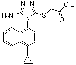 Methyl 2-[[5-amino-4-(4-cyclopropylnaphthalen-1-yl)-4H-1,2,4-triazol-3-yl]thio]acetate molecular structure (CAS 878671-98-8)
