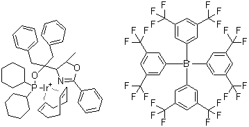 结构式 CAS# 880262-14-6, [(1,2,5,6-eta)-1,5-环辛二烯][1-[(4R,5R)-4,5-二氢-5-甲基-2-苯基-4-恶唑基]-2-苯基-1-(苯基甲基)乙基二环己基亚膦酸]铱四[3,5-二(三氟甲基)苯基]硼酸盐