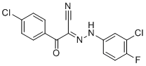 structure of CAS# 882290-02-0, 2-[(3-Chloro-4-fluorophenyl)hydrazono]-3-(4-chlorophenyl)-3-oxo-propionitrile;(1E)-N-(3-chloro-4-fluoroanilino)-2-(4-chlorophenyl)-2-oxoethanimidoyl cyanide