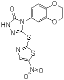 结构式 CAS# 883065-90-5, 4-(2,3-二氢-1,4-苯并二恶英-6-基)-2,4-二氢-5-[(5-硝基-2-噻唑基)硫基]-3H-1,2,4-三唑-3-酮