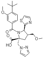 (4R,5S)-rel-1-[4-(1,1-Dimethylethyl)-3-methoxybenzoyl]-4-(methoxymethyl)-2-(1H-pyrazol-1-ylmethyl)-5-(2-thiazolyl)-D-proline molecular structure (CAS 885264-71-1)