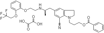 1-[3-(Benzoyloxy)propyl]-2,3-dihydro-5-[(2R)-2-[[2-[2-(2,2,2-trifluoroethoxy)phenoxy]ethyl]amino]propyl]-1H-indole-7-carbonitrile ethanedioate molecular structure (CAS 885340-12-5)