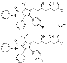 structure of CAS# 887196-25-0, (3S,5R)-Atorvastatin calcium salt;(betaS,deltaR)-2-(4-Fluorophenyl)-beta,delta-dihydroxy-5-(1-methylethyl)-3-phenyl-4-[(phenylamino)carbonyl]-1H-pyrrole-1-heptanoic acid calcium salt (2:1)