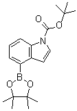 structure of CAS# 893441-86-6, tert-Butyl 4-(4,4,5,5-tetramethyl-1,3,2-dioxaborolan-2-yl)-1H-indole-1-carboxylate