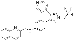 结构式 CAS# 898563-00-3, 2-[(4-[4-(吡啶-4-基)-1-(2,2,2-三氟乙基)-1H-吡唑-3-基]苯氧基)甲基]喹啉