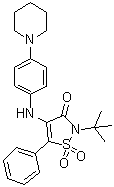结构式 CAS# 898800-26-5, 2-叔丁基-5-苯基-4-[[4-(1-哌啶基)苯基]氨基]-3(2H)-异噻唑啉酮 1,1-二氧化物