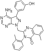 2-[[4-Amino-3-(3-hydroxyphenyl)-1H-pyrazolo[3,4-d]pyrimidin-1-yl]methyl]-5-methyl-3-(2-methylphenyl)-4(3H)-quinazolinone molecular structure (CAS 900185-02-6)