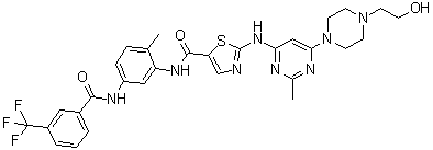 2-[[6-[4-(2-Hydroxyethyl)-1-piperazinyl]-2-methyl-4-pyrimidinyl]amino]-N-[2-methyl-5-[[3-(trifluoromethyl)benzoyl]amino]phenyl]-5-thiazolecarboxamide molecular structure (CAS 903564-48-7)