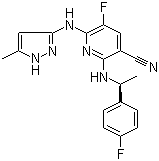 结构式 CAS# 905586-69-8, AZ 960; 5-氟-2-[[(1S)-1-(4-氟苯基)乙基]氨基]-6-[(5-甲基-1H-吡唑-3-基)氨基]-3-吡啶腈
