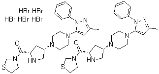 3-[[(2S,4S)-4-[4-(3-Methyl-1-phenyl-1H-pyrazol-5-yl)-1-piperazinyl]-2-pyrrolidinyl]carbonyl]-thiazolidine hydrobromide (2:5) molecular structure (CAS 906093-29-6)