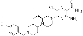 结构式 CAS# 906805-42-3, 3-氨基-6-氯-5-[(3S)-4-[1-[(4-氯苯基)甲基]-4-哌啶基]-3-乙基-1-哌嗪基]吡嗪甲酰胺
