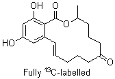 (3S,11E)-3,4,5,6,9,10-Hexahydro-14,16-dihydroxy-3-(methyl-<sup>13</sup>C)-1H-2-benzoxacyclotetradecin-1,7(8H)-dione-<sup>13</sup>C<sub>17</sub> molecular structure (CAS 911392-43-3)
