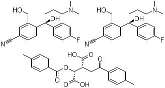 4-[(1S)-(4-Dimethylamino)-1-(4-fluotophenyl)-1-hydroxybutyl]-3-(hydroxymethyl)benzonitrile (2R,3R)-2,3-bis[(4-methylbenzoyl)oxy]butanedioic acid molecular structure (CAS 912452-31-4)