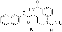 structure of CAS# 913-04-2, N-Benzoyl-DL-arginine-beta-naphthylamide hydrochloride;N-[4-[(aminoiminomethyl)amino]-1-[(2-naphthalenylamino)carbonyl]butyl]-Benzamide, hydrochloride