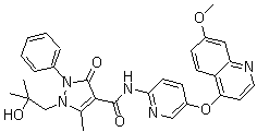 structure of CAS# 913376-83-7, AMG 458;1-(2-Hydroxy-2-methylpropyl)-N-[5-[(7-methoxyquinolin-4-yl)oxy]pyridin-2-yl]-5-methyl-3-oxo-2-phenyl-2,3-dihydro-1H-pyrazole-4-carboxamide