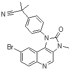 structure of CAS# 915019-50-0, 2-[4-(8-Bromo-3-methyl-2-oxo-2,3-dihydroimidazo[4,5-c]quinolin-1-yl)phenyl]-2-methylpropionitrile