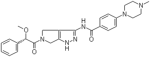 4-(4-Methyl-1-piperazinyl)-N-[1,4,5,6-tetrahydro-5-[(2S)-2-methoxy-2-phenylacetyl]pyrrolo[3,4-c]pyrazol-3-yl]benzamide molecular structure (CAS 916995-51-2)