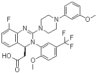 structure of CAS# 917389-32-3, Letermovir;(4S)-8-Fluoro-3,4-dihydro-2-[4-(3-methoxyphenyl)-1-piperazinyl]-3-[2-methoxy-5-(trifluoromethyl)phenyl]-4-quinazolineacetic acid; AIC 246