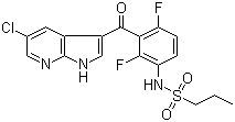 structure of CAS# 918505-84-7, PLX 4720;N-[3-[(5-Chloro-1H-pyrrolo[2,3-b]pyridin-3-yl)carbonyl]-2,4-difluorophenyl]-1-propanesulfonamide