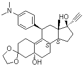 (5alpha,11beta,17alpha)-11-[4-(Dimethylamino)phenyl]-5,17-dihydroxy-19-norpregn-9-en-20-yn-3-one cyclic 1,2-ethanediyl acetal molecular structure (CAS 91934-95-1)