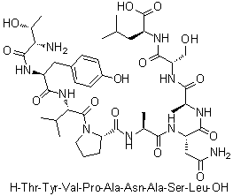 L-苏氨酰-L-酪氨酰-L-缬氨酰-L-脯氨酰-L-丙氨酰-L-天冬氨酰胺酰-L-丙氨酰-L-丝氨酰-L-亮氨酸分子结构 (CAS 921621-38-7)