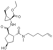 (1R,2S)-2-Ethenyl-1-[[[(1R,2R,4S)-2-[(5-hexen-1-ylmethylamino)carbonyl]-4-hydroxycyclopentyl]carbonyl]amino]cyclopropanecarboxylic acid ethyl ester molecular structure (CAS 922727-93-3)