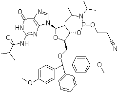5'-O-(4,4-Dimethoxytrityl)-N-isobutyryl-2'-deoxyguanosine-3'-(2-cyanoethyl-N,N-diisopropyl)phosphoramidite molecular structure (CAS 93183-15-4)