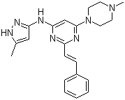 6-(4-Methyl-1-piperazinyl)-N-(5-methyl-1H-pyrazol-3-yl)-2-[(1E)-2-phenylethenyl]-4-pyrimidinamine molecular structure (CAS 934353-76-1)