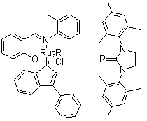 结构式 CAS# 934538-12-2, [1,3-双(2,4,6-三甲基苯基)-2-咪唑烷亚基][2-[[(2-甲基苯基)亚氨基]甲基]苯酚基](3-苯基-1H-茚-1-亚基)氯化钌
