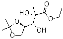 structure of CAS# 93635-76-8, (2S,3R)-3-((4R)-2,2-Dimethyldioxolan-4-yl)-2-methyl-2,3-dihydroxypropanoic acid ethyl ester