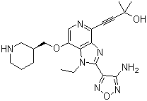 结构式 CAS# 937174-76-0, GSK 690693; 4-[2-(4-氨基-1,2,5-恶二唑-3-基)-1-乙基-7-[(3S)-3-哌啶基甲氧基]-1H-咪唑并[4,5-c]吡啶-4-基]-2-甲基-3-丁炔-2-醇