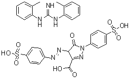 N,N'-Bis(2-methylphenyl)guanidine 4,5-dihydro-5-oxo-1-(4-sulfophenyl)-4-[(4-sulfophenyl)azo]-1H-pyrazole-3-carboxylate molecular structure (CAS 93920-34-4)