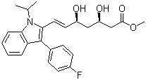 结构式 CAS# 93957-53-0, 氟伐他汀甲酯; (3R,5S,6E)-7-[3-(4-氟苯基)-1-(1-甲基乙基)-1-氢-吲哚-2-基]-3,5-二羟基庚-6-烯酸甲酯