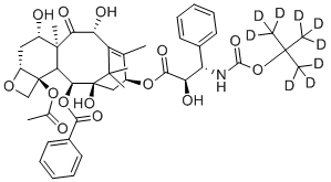 structure of CAS# 940867-25-4, Docetaxel-D9;4-Acetoxy-1,7,10-trihydroxy-13-({2-hydroxy-3-[({[2-(2H3)methyl(2H6)-2-propanyl]oxy}carbonyl)amino]-3-phenylpropanoyl}oxy)-9-oxo-5,20-epoxytax-11-en-2-yl benzoate; 4-Acetoxy-1,7,10-trihydroxy-13-({2-hydroxy-3-[({[2-(2H3)methyl(2H6)-2-propanyl]oxy}carbonyl)amino]-3-phenylpropanoyl}oxy)-9-oxo-5,20-epoxytax-11-en-2-yl-benzoat; β-[[[[1,1-di(methyl-d3)ethyl-2,2,2-d3]oxy]carbonyl]amino]-α-hydroxy-Benzenepropanoic acid 12b-(acetyloxy)-12-(benzoyloxy)-2a,3,4,4a,5,6,9,10,11,12,12a,12b-dodecahydro-4,6,11-trihydroxy-4 a,8,13,13-tetramethyl-5-oxo-7,11-methano-1H-cyclodeca[3,4]benz[1,2-b]oxet-9-yl ester