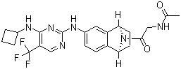 structure of CAS# 942487-16-3, PF 03814735;N-[2-[(1S,4R)-6-[[4-(Cyclobutylamino)-5-(trifluoromethyl)-2-pyrimidinyl]amino]-1,2,3,4-tetrahydronaphthalen-1,4-imin-9-yl]-2-oxoethyl]acetamide
