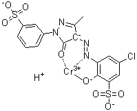 [5-Chloro-3-[[4,5-dihydro-3-methyl-5-oxo-1-(3-sulfophenyl)-1H-pyrazol-4-yl]azo]-2-hydroxybenzenesulfonato(4-)]-chromate(1-) hydrogen molecular structure (CAS 94276-67-2)