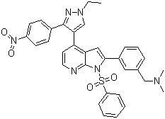 3-[4-[1-Ethyl-3-(4-nitrophenyl)-1H-pyrazol-4-yl]-1-(phenylsulfonyl)-1H-pyrrolo[2,3-b]pyridin-2-yl]-N,N-dimethylbenzenemethanamine molecular structure (CAS 942920-68-5)