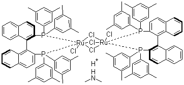 Dimethylammonium dichlorotri(mu-chloro)bis[(R)-(+)-2,2'-bis[di(3,5-xylyl)phosphino]-1,1'-binaphthyl]diruthenate(II) molecular structure (CAS 944451-08-5)