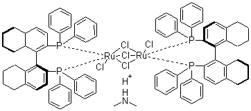 Dimethylammonium dichlorotri(chloro)bis[(S)-(-)-2,2'-bis(diphenylphosphino)-5,5',6,6',7,7',8,8'-octahydro-1,1'-binaphthyl]diruthenate(II) molecular structure (CAS 944451-12-1)