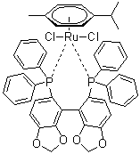 Chloro[(R)-(+)-5,5'-bis(diphenylphosphino)-4,4'-bi-1,3-benzodioxole](p-cymene)ruthenium(II) chloride molecular structure (CAS 944451-28-9)